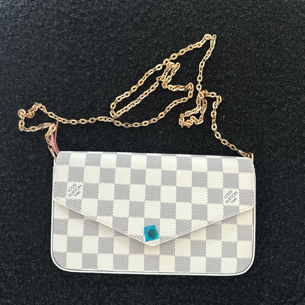 Louis Vuitton White and Gray Checkered Clutch